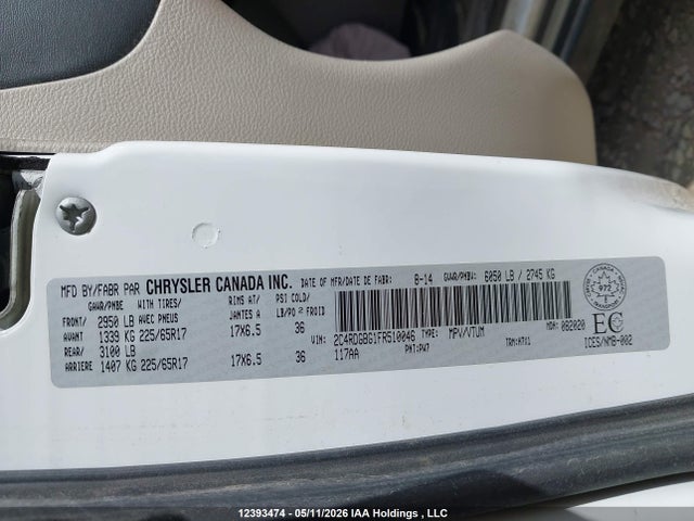 2015 Dodge Grand Caravan Se მანქანა იყიდება აუქციონზე, vin: 2C4RDGBG1FR510046, აუქციონის ნომერი: 12393474