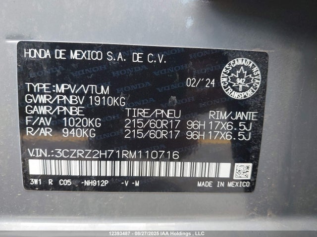 3CZRZ2H71RM110716 Honda k20z5