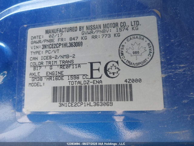 3N1CE2CP1HL363069 Nissan VERSA NOTE
