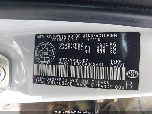 VNKKTUD30GA063431 Toyota 1nz-fe