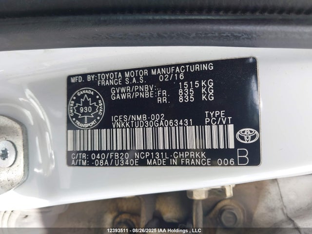 VNKKTUD30GA063431 Toyota 1nz-fe