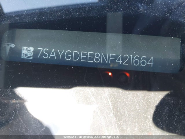 7SAYGDEE8NF421664 Tesla Model Y