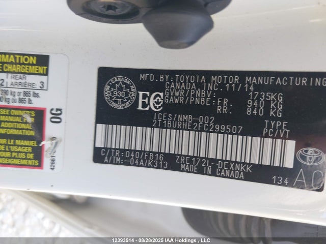 2T1BURHE2FC299507 Toyota 2zr-fe