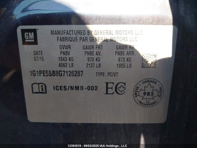 1G1PE5SB8G7126287 Chevrolet luv - vvt, alum, e85 max