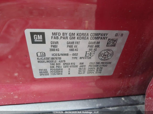 KL4CJESB7JB676709 Buick luv: mfi, variable valve timing, alum, e85 max