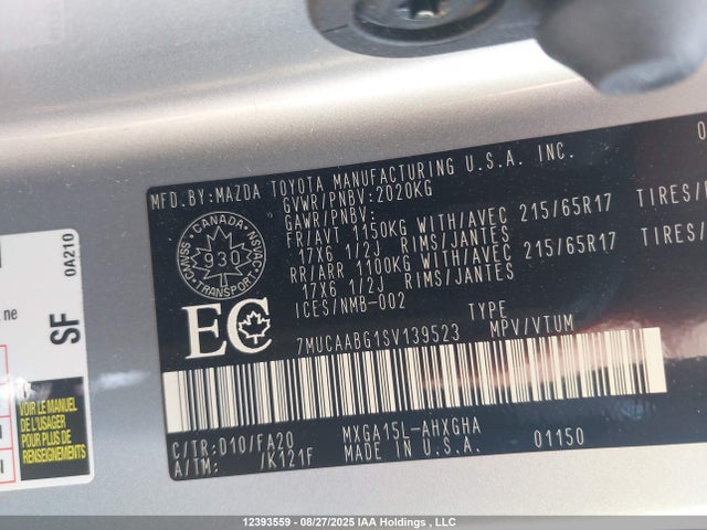 7MUCAABG1SV139523 Toyota m20a-fks