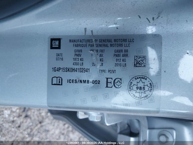 1G4P15SK0H4102941 Buick lea - sidi: spark ignited direct injection, e85 max, alum
