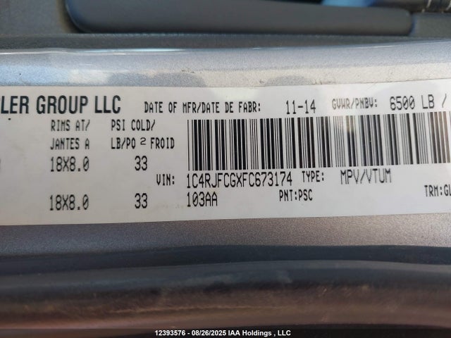 1C4RJFCGXFC673174 Jeep Grand Cherokee