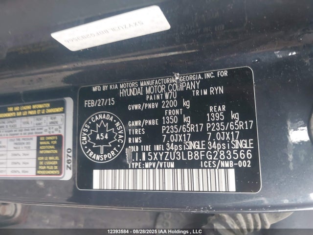 5XYZU3LB8FG283566 Hyundai dohc gdi theta ii