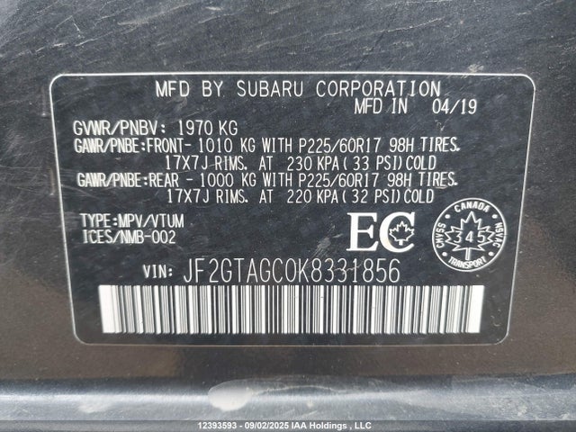 JF2GTAGC0K8331856 Subaru naturally aspirated