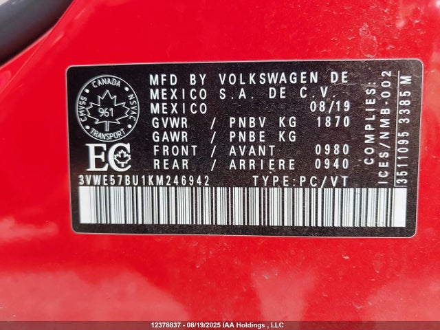 3VWE57BU1KM246942 Volkswagen 1.8 tsi