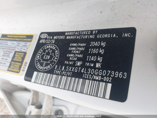 5XXGT4L30GG073963 KIA t-gdi theta ii