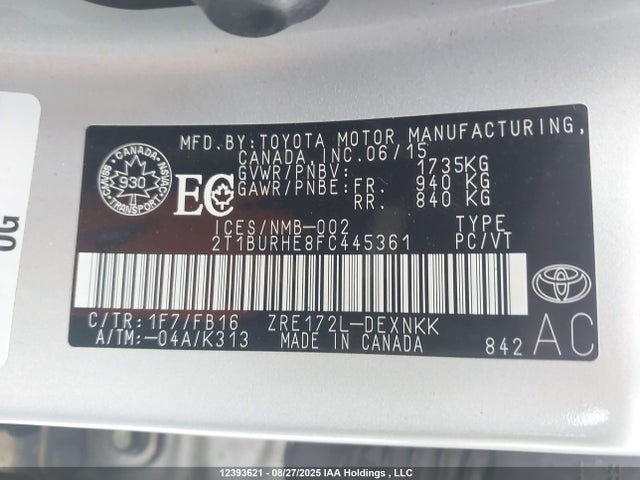 Toyota 2zr-fe 2015 2T1BURHE8FC445361 Image 9