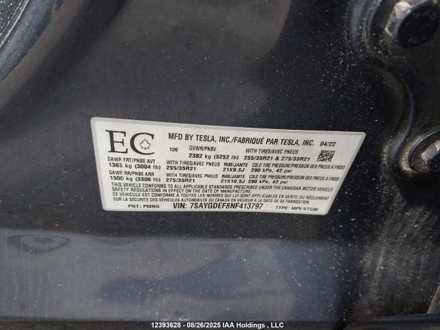 Tesla Model Y 2022 7SAYGDEF8NF413797 Image 9