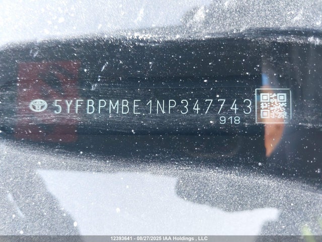12393641 :رقم المزاد ، 5YFBPMBE1NP347743 vin ، 2022 Toyota Corolla Le/xle مزاد بيع