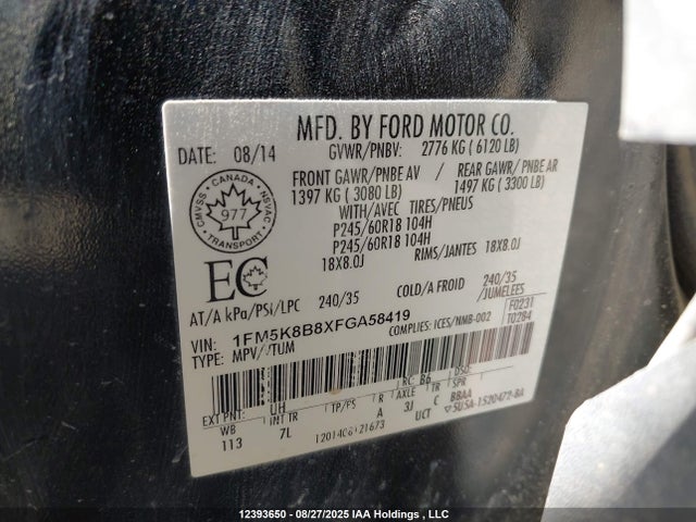 1FM5K8B8XFGA58419 Ford 2015
