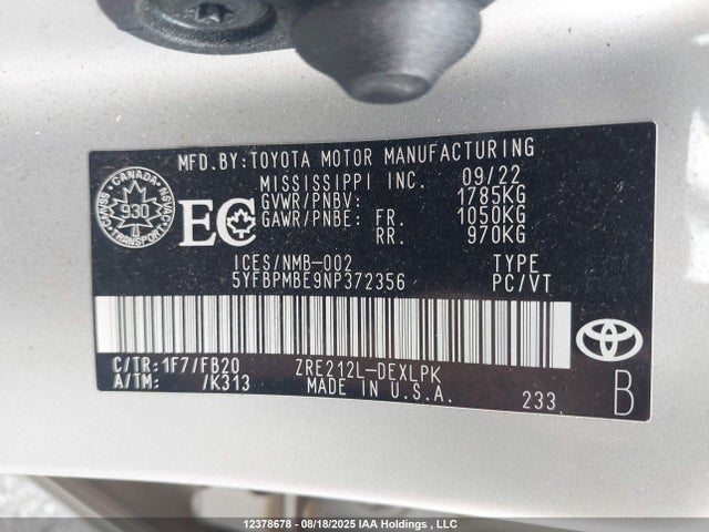 Toyota 2zr-fae 2022 5YFBPMBE9NP372356 Image 9