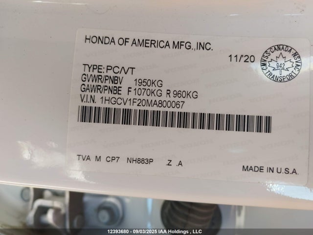 1HGCV1F20MA800067 Honda Accord