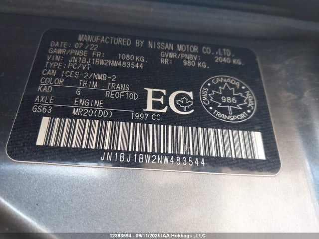 JN1BJ1BW2NW483544 Nissan ROGUE SPORT