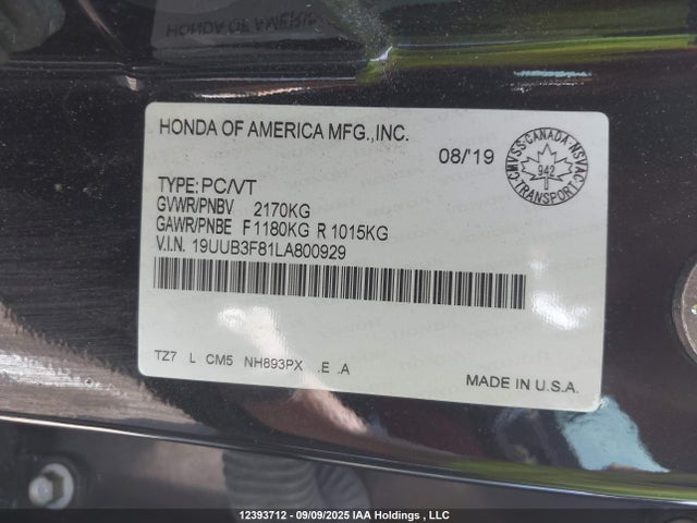 19UUB3F81LA800929 Acura j35y6