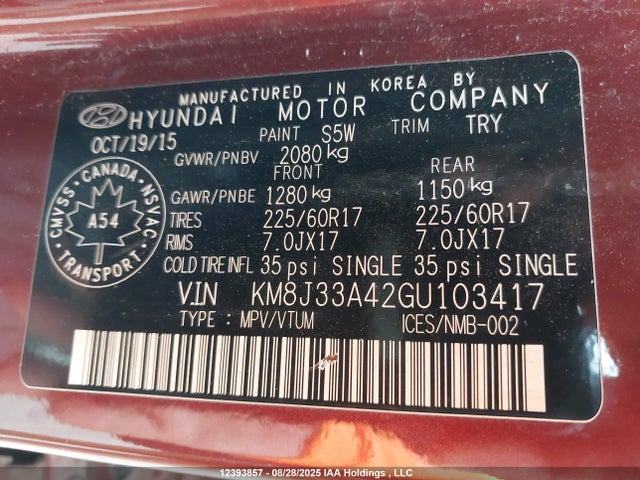 KM8J33A42GU103417 Hyundai 2016