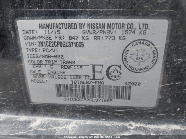 3N1CE2CP0GL371095 Nissan VERSA NOTE