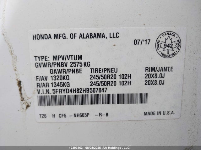 Acura j35y5 2017 5FRYD4H82HB507647 Image 9