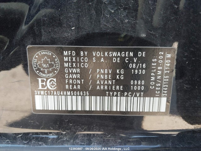 3VWC17AU4HM506635 Volkswagen 1.8 tsi