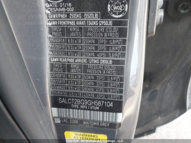 SALCT2BG9GH587104 Land Rover gtdi lev3 sulev30