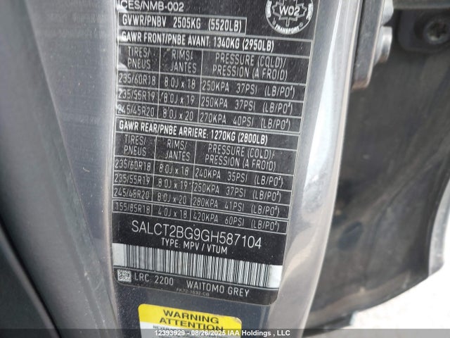 SALCT2BG9GH587104 Land Rover gtdi lev3 sulev30