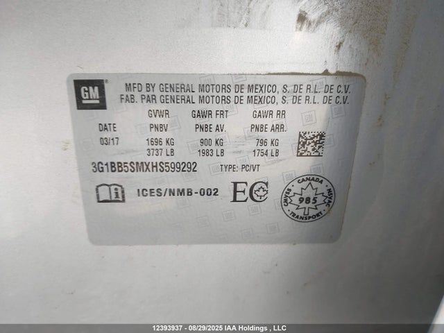 3G1BB5SMXHS599292 Chevrolet le2 -di: direct injection, vvt: variable valve timing, gen, alum