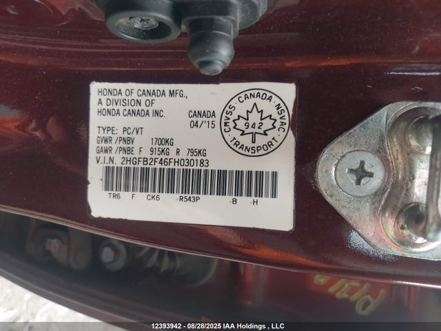 Honda r18z1 2015 2HGFB2F46FH030183 Image 9