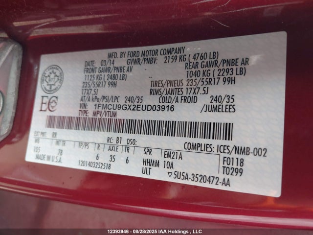 1FMCU9GX2EUD03916 Ford Escape