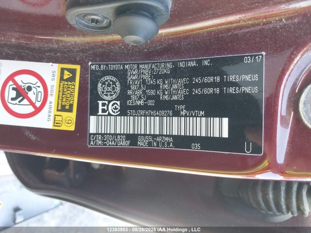 Toyota 2gr-fks 2017 5TDJZRFH7HS409276 Image 9