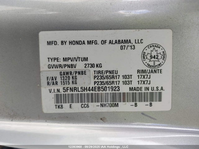 Honda j35z8 2014 5FNRL5H44EB501923 Image 20