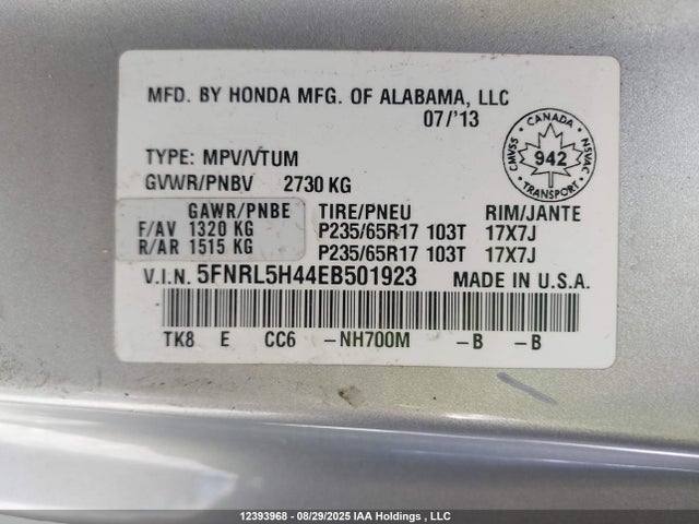 Honda j35z8 2014 5FNRL5H44EB501923 Image 9