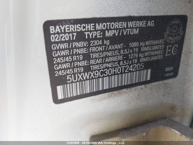 5UXWX9C30H0T24205 BMW X3