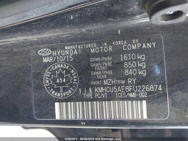 KMHCU5AE8FU226874 Hyundai dohc gdi gamma