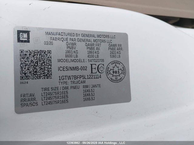 GMC lv1 - spark ignited direct injection, variable valve timing, e85 max, iron 2020 1GTW7BFP5L1221114 Image 9