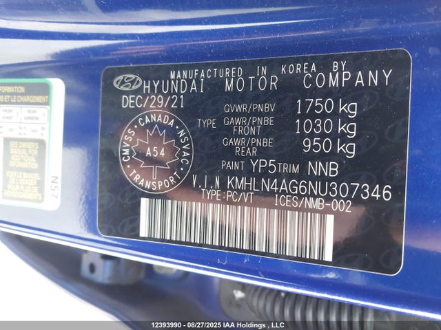 KMHLN4AG6NU307346 Hyundai mpi nu pe
