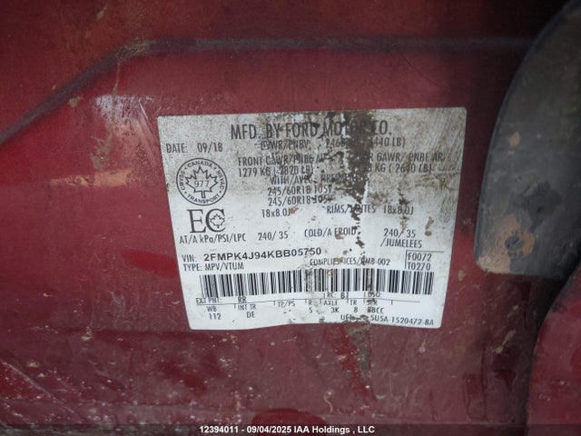 2FMPK4J94KBB05750 Ford 2.0l gtdi w/premium fuel