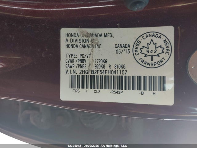 Honda r18z1 2015 2HGFB2F54FH041157 Image 18