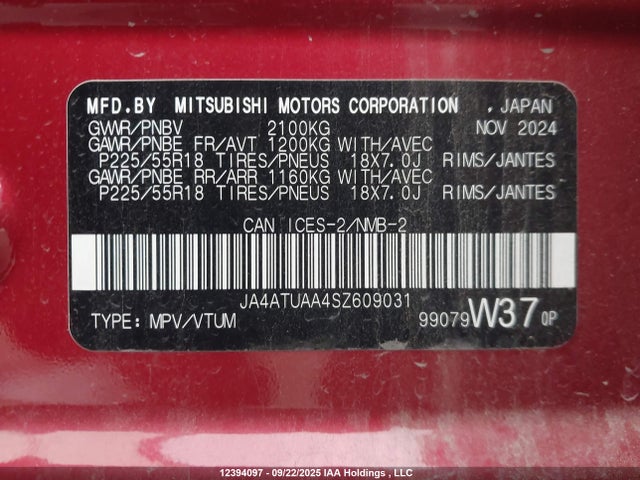 Mitsubishi tc/ic mivec 2025 JA4ATUAA4SZ609031 Image 9