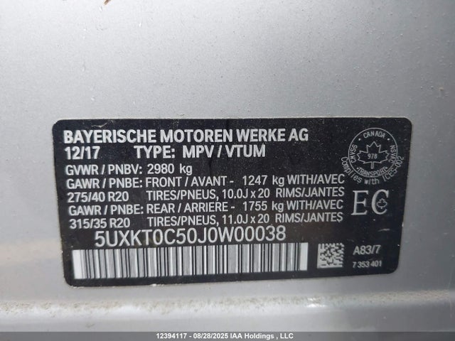 5UXKT0C50J0W00038 BMW X5