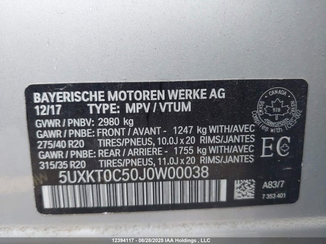 5UXKT0C50J0W00038 BMW X5