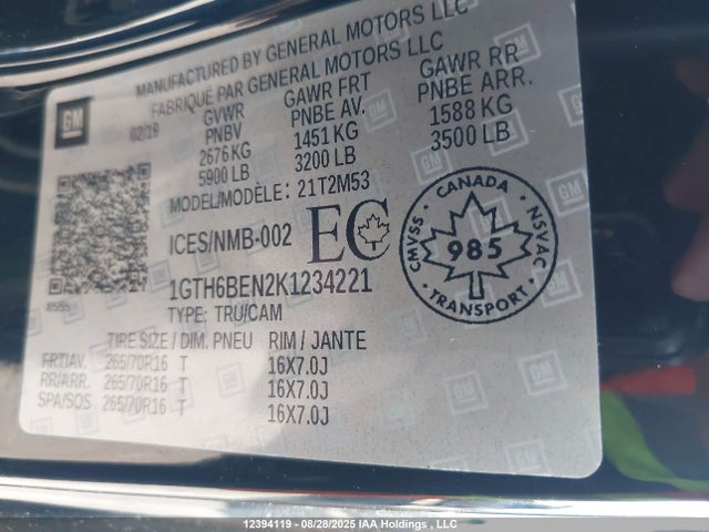 2019 Gmc Canyon მანქანა იყიდება აუქციონზე, vin: 1GTH6BEN2K1234221, აუქციონის ნომერი: 12394119