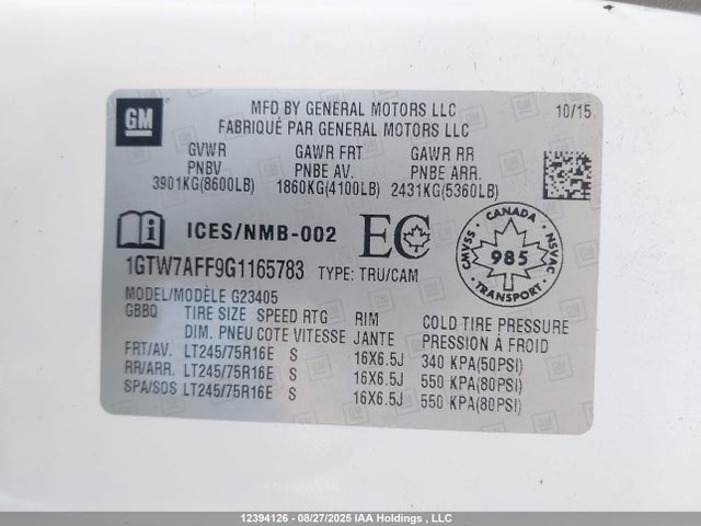 1GTW7AFF9G1165783 GMC L20 - Flexible Fuel (gas/ethanol), Sfi Iron