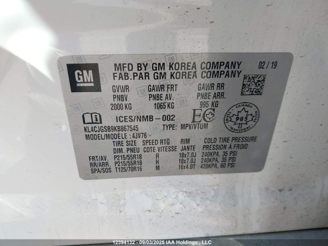 KL4CJGSB9KB867545 Buick luv: mfi, variable valve timing, alum, e85 max