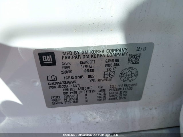 KL4CJGSB9KB867545 Buick luv: mfi, variable valve timing, alum, e85 max
