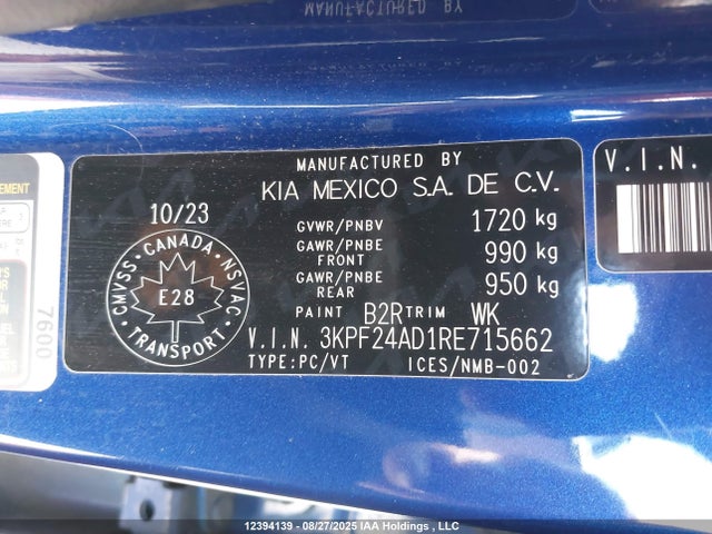 3KPF24AD1RE715662 KIA mpi nu